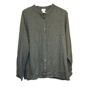 Eileen Fisher Womens Brown Checkered Button-Up Shirt Top Size L